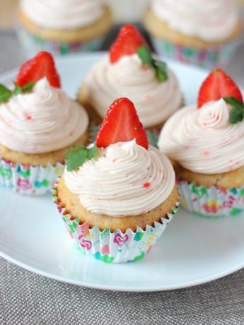 Strawberry Cupcakes with Strawberry Buttercream ~ A fluffy and moist cupcake, that's perfect for your someone special ~ www.mykitchencraze.com