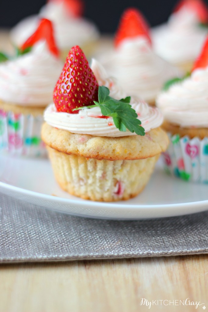 Strawberry Cupcakes with Strawberry Buttercream ~ A fluffy and moist cupcake, that's perfect for your someone special ~ www.mykitchencraze.com