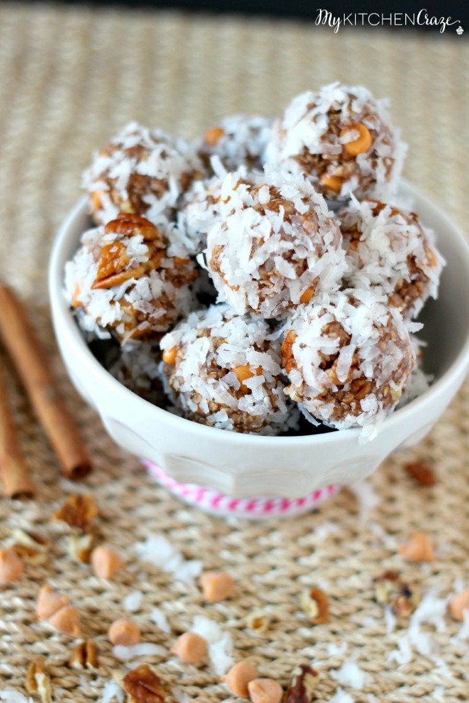 Coconut Peanut Butter Snack Bites ~ Need to grab and go? These snack bites are perfect for you. ~ www.mykitchencraze.com