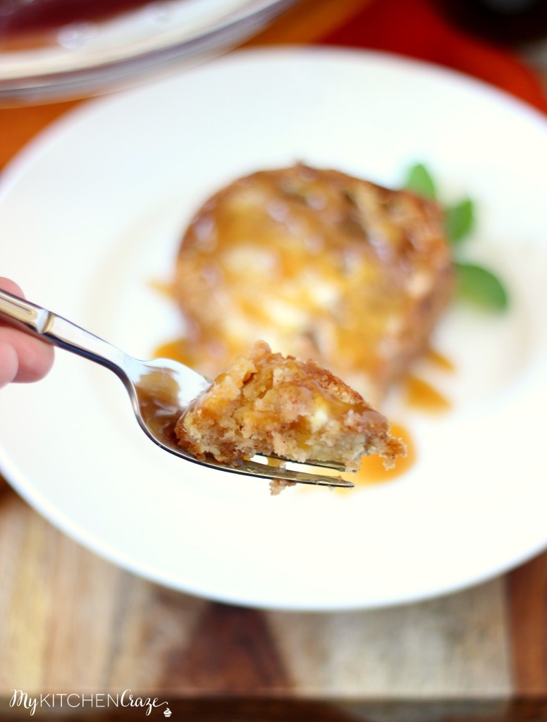 Caramel Apple Bundt Cake ~ Apples and cream cheese swirled through out a moist cake, then topped off with a homemade glaze and caramel sauce to make this cake out of this world delicious! ~ www.mykitchencraze.com