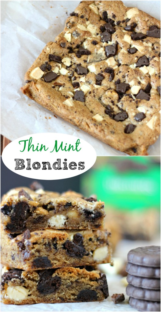 Thin Mint Blondies ~ A soft and chewy blondie bar with Thin Mint cookies and White Chocolate chunks throughout. Makes for a delicious bar that you'll love for dessert! ~ www.mykitchencraze.com