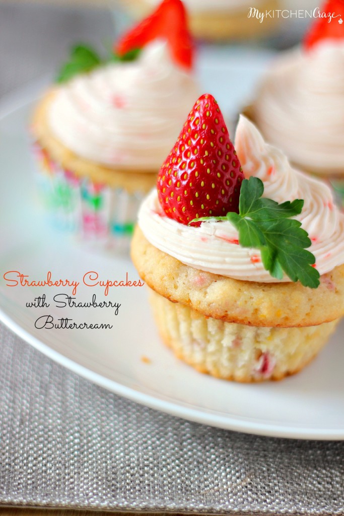 Strawberry Cupcakes with Strawberry Buttercream ~ A fluffy and moist cupcake, that's perfect for your someone special ~ www.mykitchencraze.com