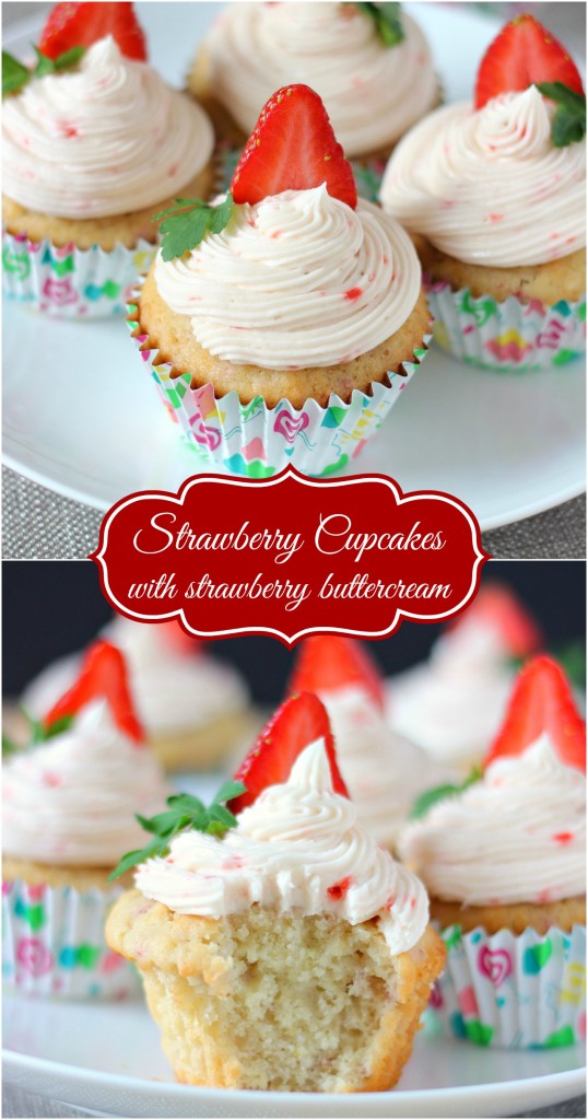 Strawberry Cupcakes with Strawberry Buttercream ~ A fluffy and moist cupcake, that's perfect for your someone special ~ www.mykitchencraze.com