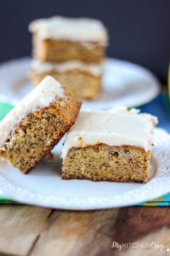 Banana Snack Cake with Cream Cheese Frosting ~ www.mykitchecraze.com