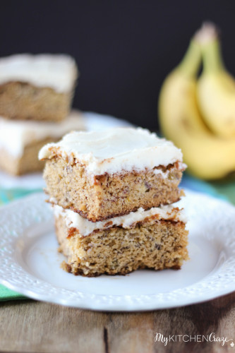 Banana Snack Cake with Cream Cheese Frosting ~ www.mykitchecraze.com