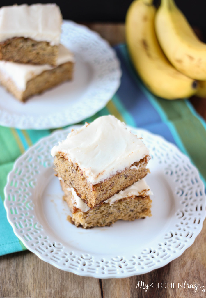 Banana Snack Cake with Cream Cheese Frosting ~ www.mykitchecraze.com