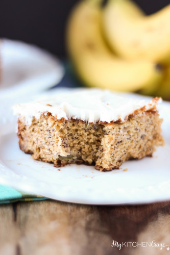 Banana Snack Cake with Cream Cheese Frosting ~ www.mykitchecraze.com