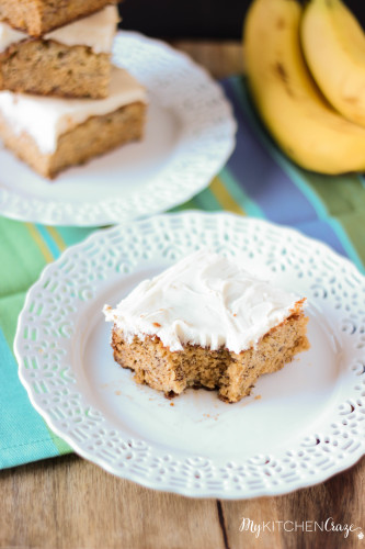 Banana Snack Cake with Cream Cheese Frosting ~ www.mykitchecraze.com