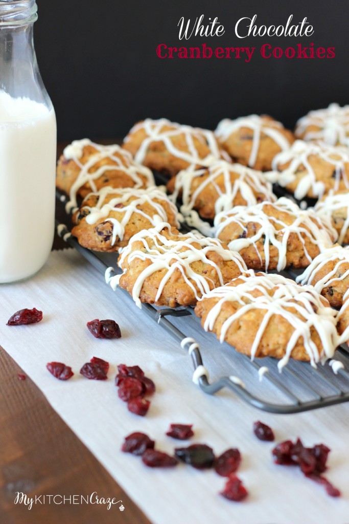 White Chocolate Cranberry Cookies ~ www.mykitchencraze.com ~ A soft and moist oatmeal cookie that's filled with delicious dried cranberries & white chocolate chunks!