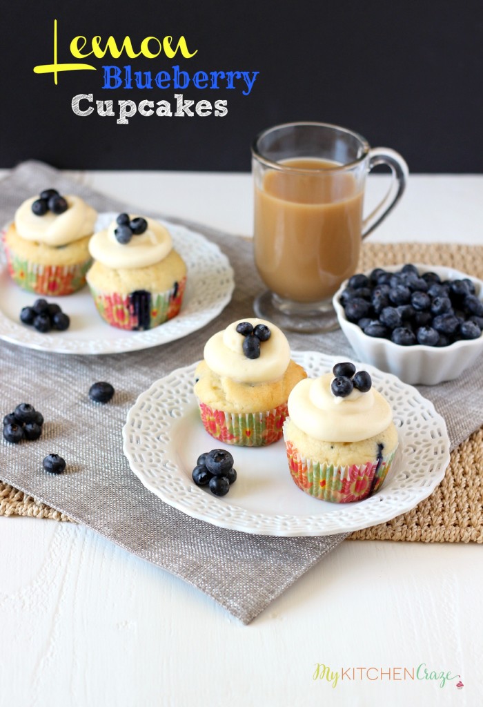 Lemon Blueberry Cupcakes ~ mykitchencraze.com ~  A moist cupcake filled with juicy blueberries and lemon zest. Topped with a delicious cream cheese frosting.