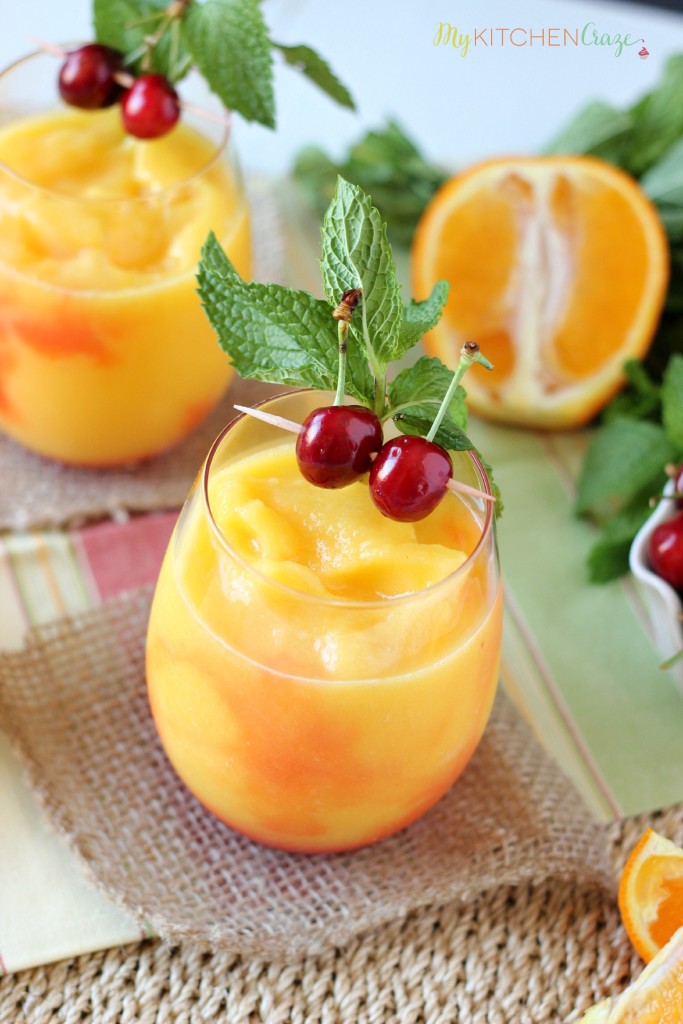 Tropical Slushie ~ mykitchencraze.com ~ A cool and refreshing drink filled with fruits and SunnyD! Yum!!