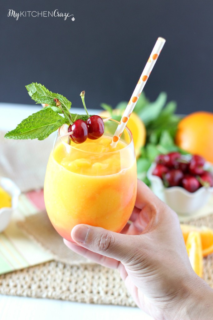 Tropical Slushie ~ mykitchencraze.com ~ A cool and refreshing drink filled with fruits and SunnyD! Yum!!