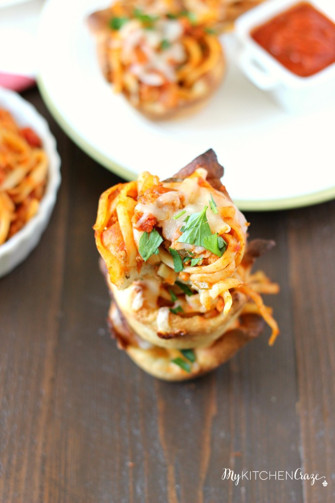 Spaghetti Cups ~ mykitchencraze.com ~ A great way to use up that leftover spaghetti!