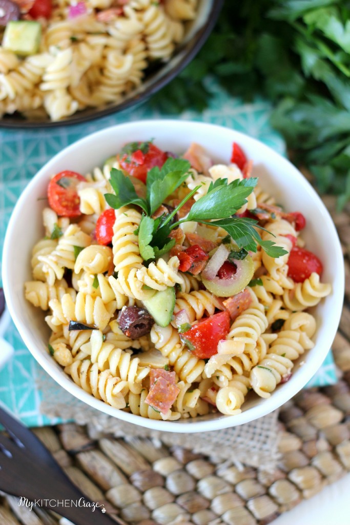 Italian Pasta Salad ~ www.mykitchencraze.com ~ This pasta salad can be served as a side dish or add some chicken and you have a meal!