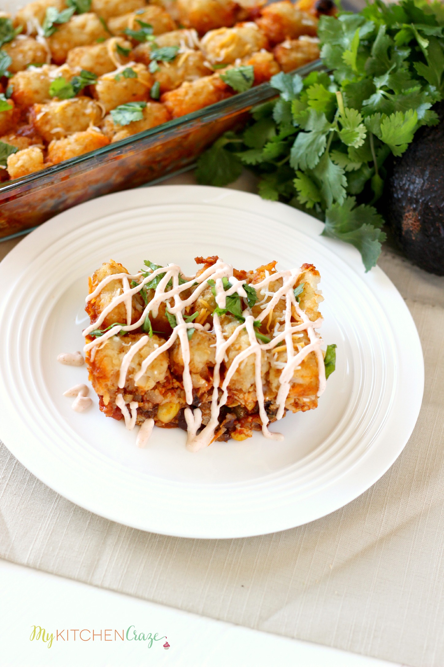 Tater Tot Taco Casserole ~ mykitchencraze.com ~ A delicious taco casserole that's layered with crispy tater tots. Perfect dinner!