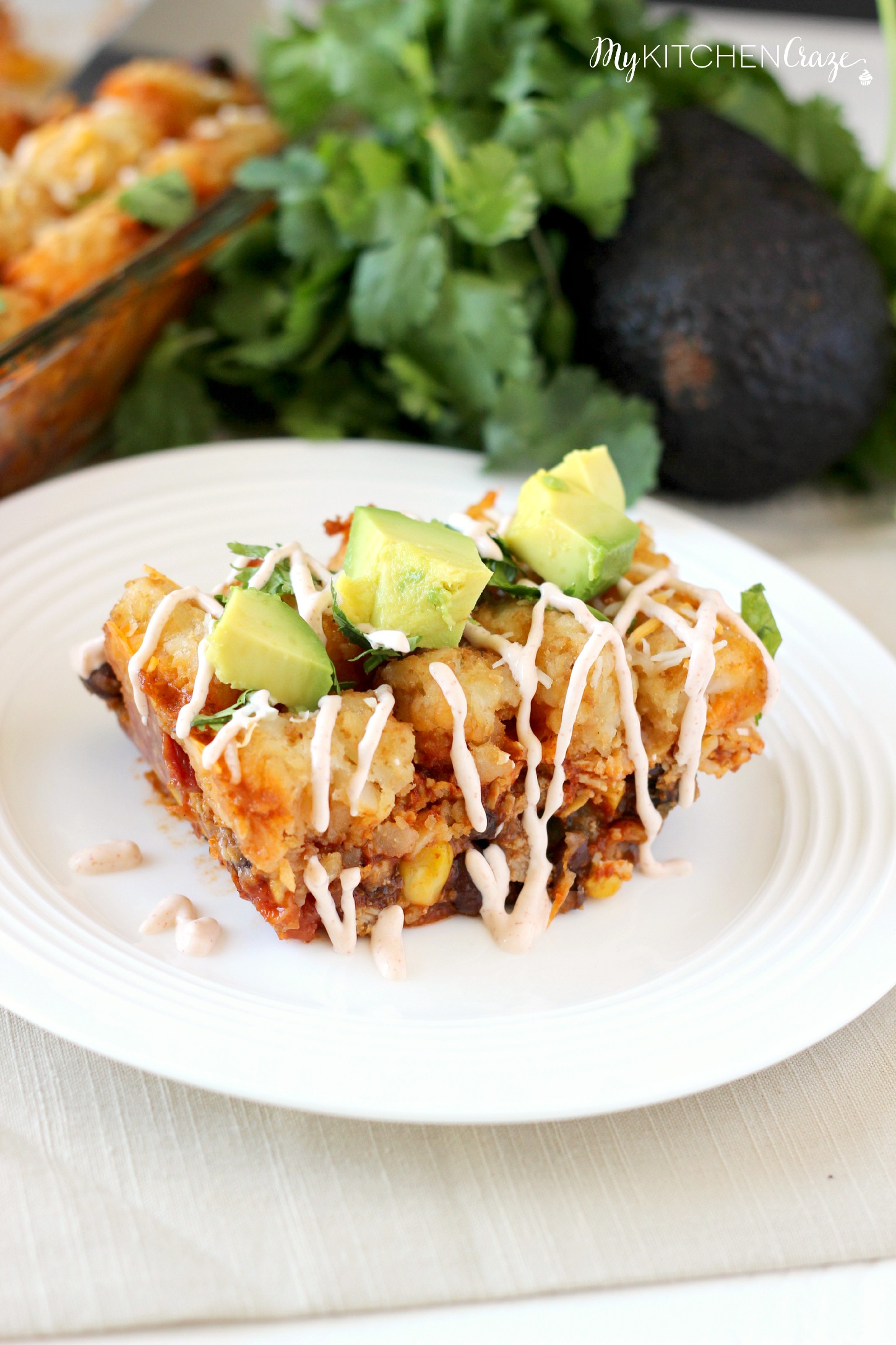 Tater Tot Taco Casserole ~ mykitchencraze.com ~ A delicious taco casserole that's layered with crispy tater tots. Perfect dinner!