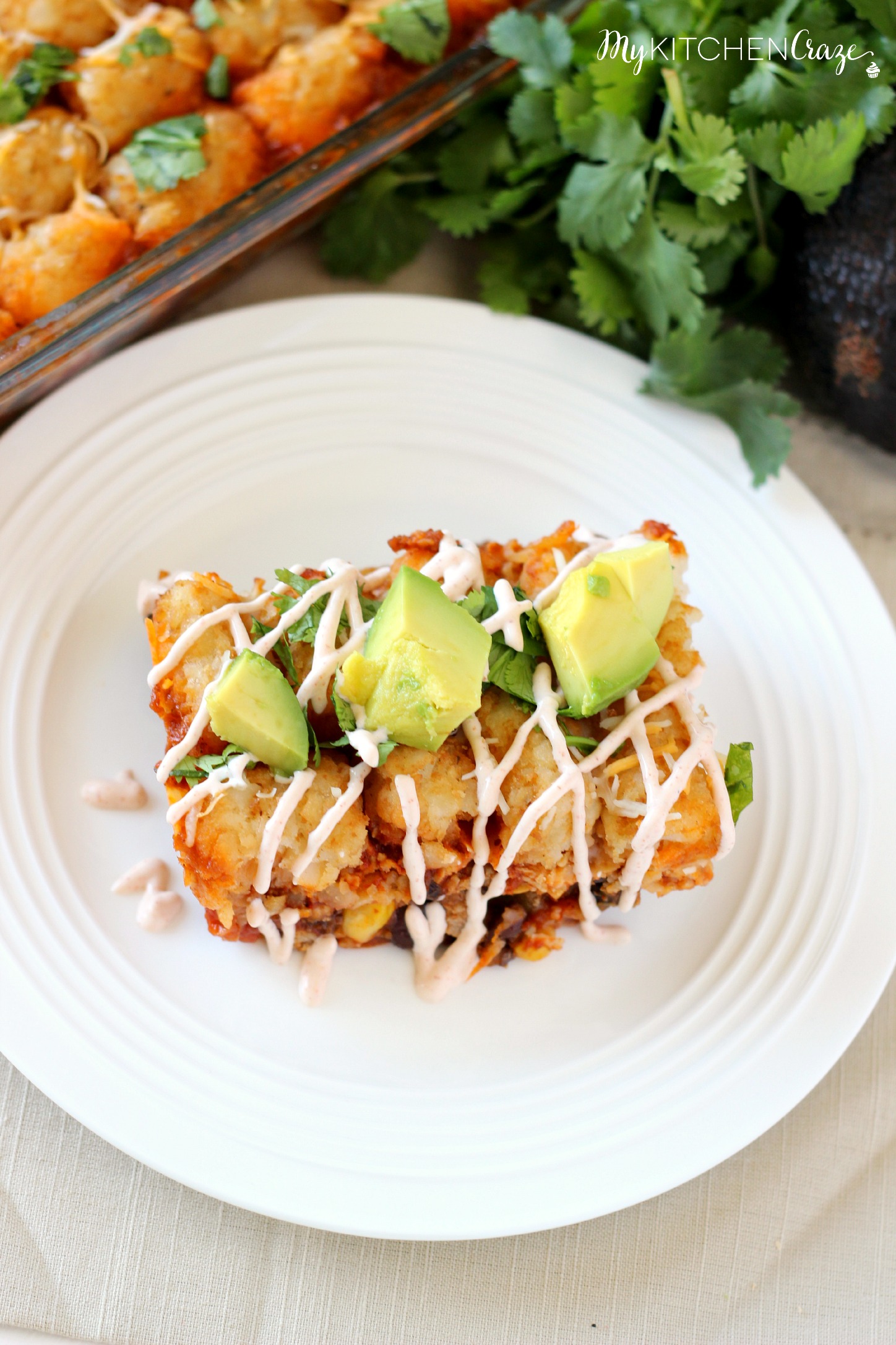 Tater Tot Taco Casserole ~ mykitchencraze.com ~ A delicious taco casserole that's layered with crispy tater tots. Perfect dinner!