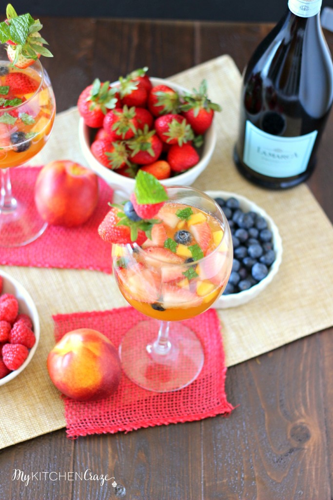 Sparkling Fruity Sangria ~ mykitchencraze.com ~ A fruity and bubbly Sangria thats perfect for any celebration!