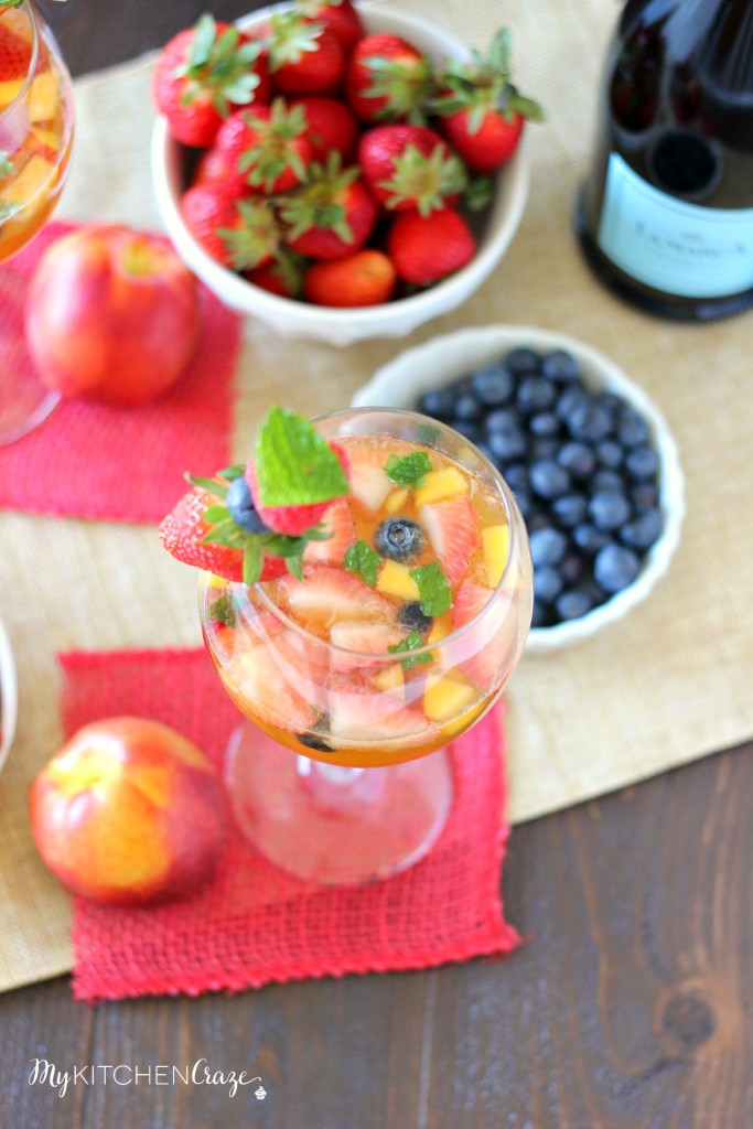 Sparkling Fruity Sangria ~ mykitchencraze.com ~ A fruity and bubbly Sangria thats perfect for any celebration!