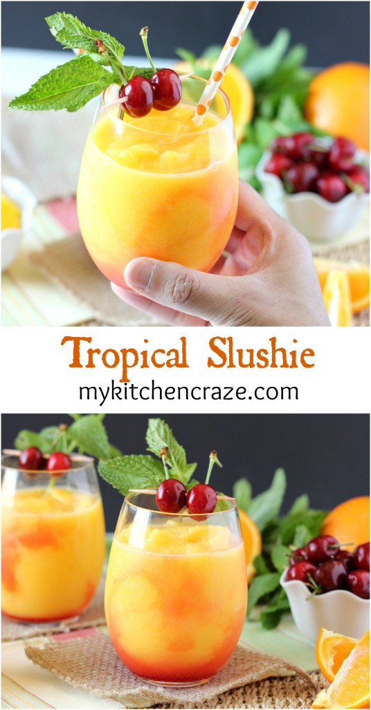 Tropical Slushie ~ mykitchencraze.com ~ A cool and refreshing drink filled with fruits and SunnyD! Yum!! #WhereFunBegins #ad