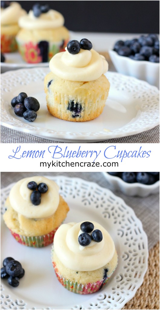 Lemon Blueberry Cupcakes ~ mykitchencraze.com ~  A moist cupcake filled with juicy blueberries and lemon zest. Topped with a delicious cream cheese frosting.