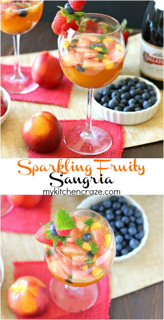 Sparkling Fruity Sangria ~ mykitchencraze.com ~ A fruity and bubbly Sangria thats perfect for any celebration!