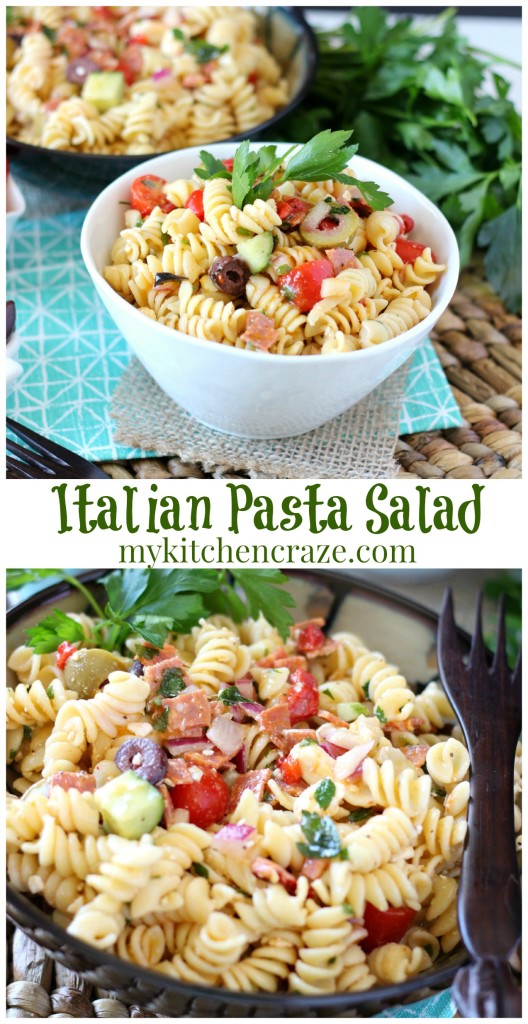 Italian Pasta Salad ~ www.mykitchencraze.com ~ This pasta salad can be served as a side dish or add some chicken and you have a meal!