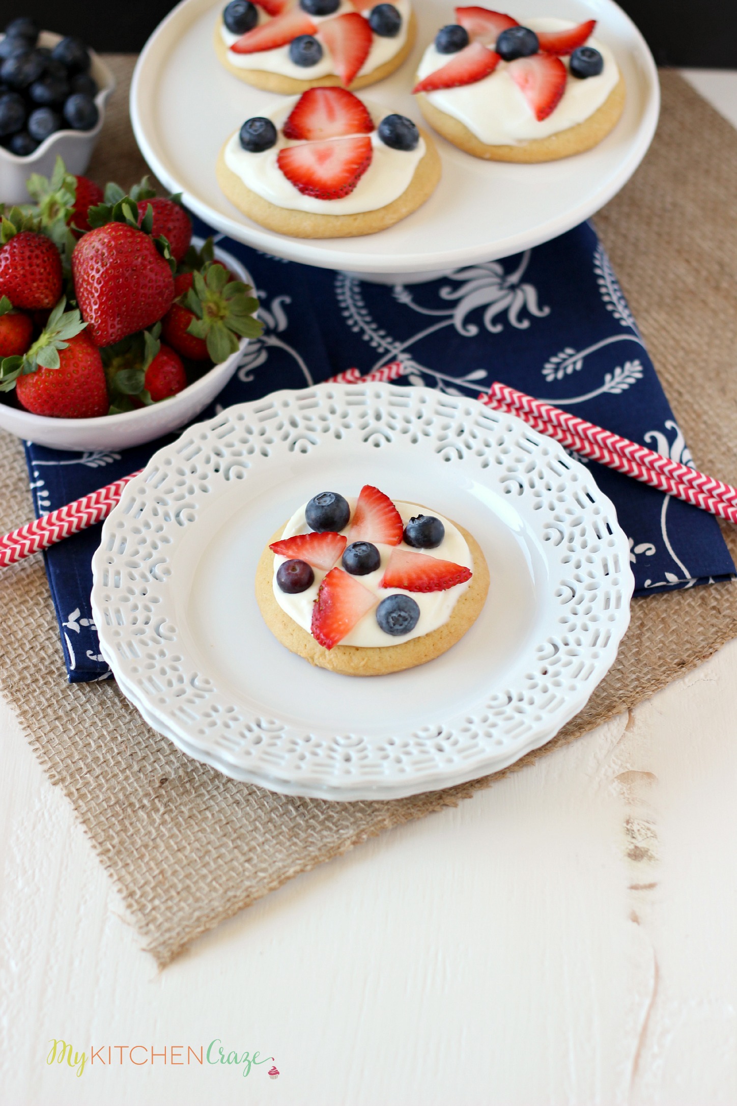 Mini Patriotic Fruit Pizzas ~ mykitchencraze.com ~ Perfect for the holidays or just because!