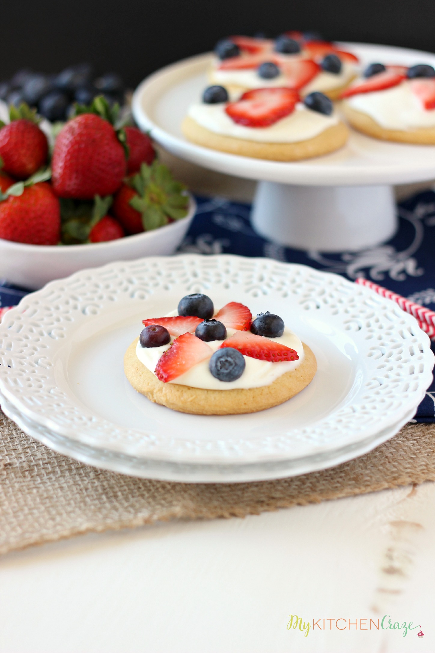 Mini Patriotic Fruit Pizzas ~ mykitchencraze.com ~ Perfect for the holidays or just because!