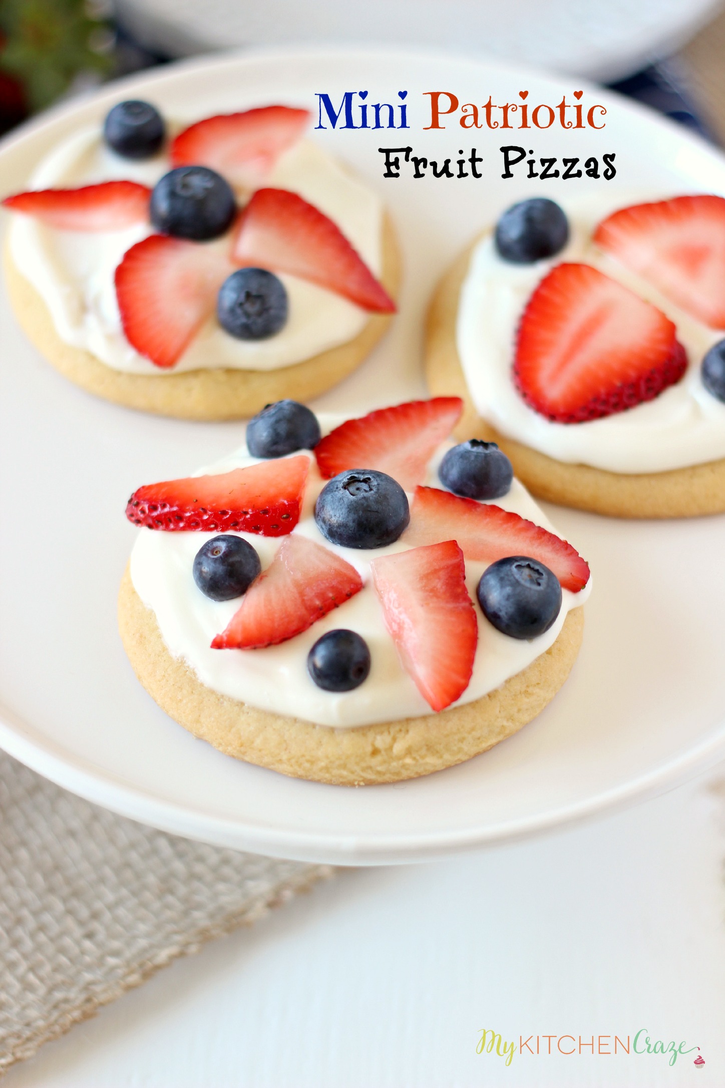 Mini Patriotic Fruit Pizzas ~ mykitchencraze.com ~ Perfect for the holidays or just because!