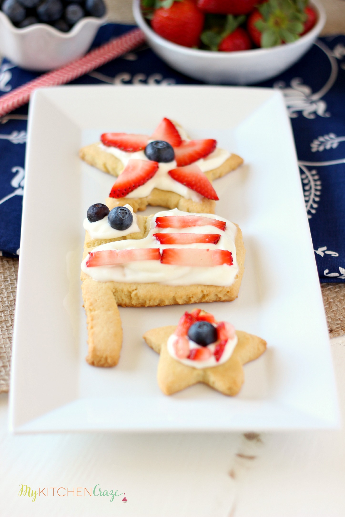 Mini Patriotic Fruit Pizzas ~ mykitchencraze.com ~ Perfect for the holidays or just because!