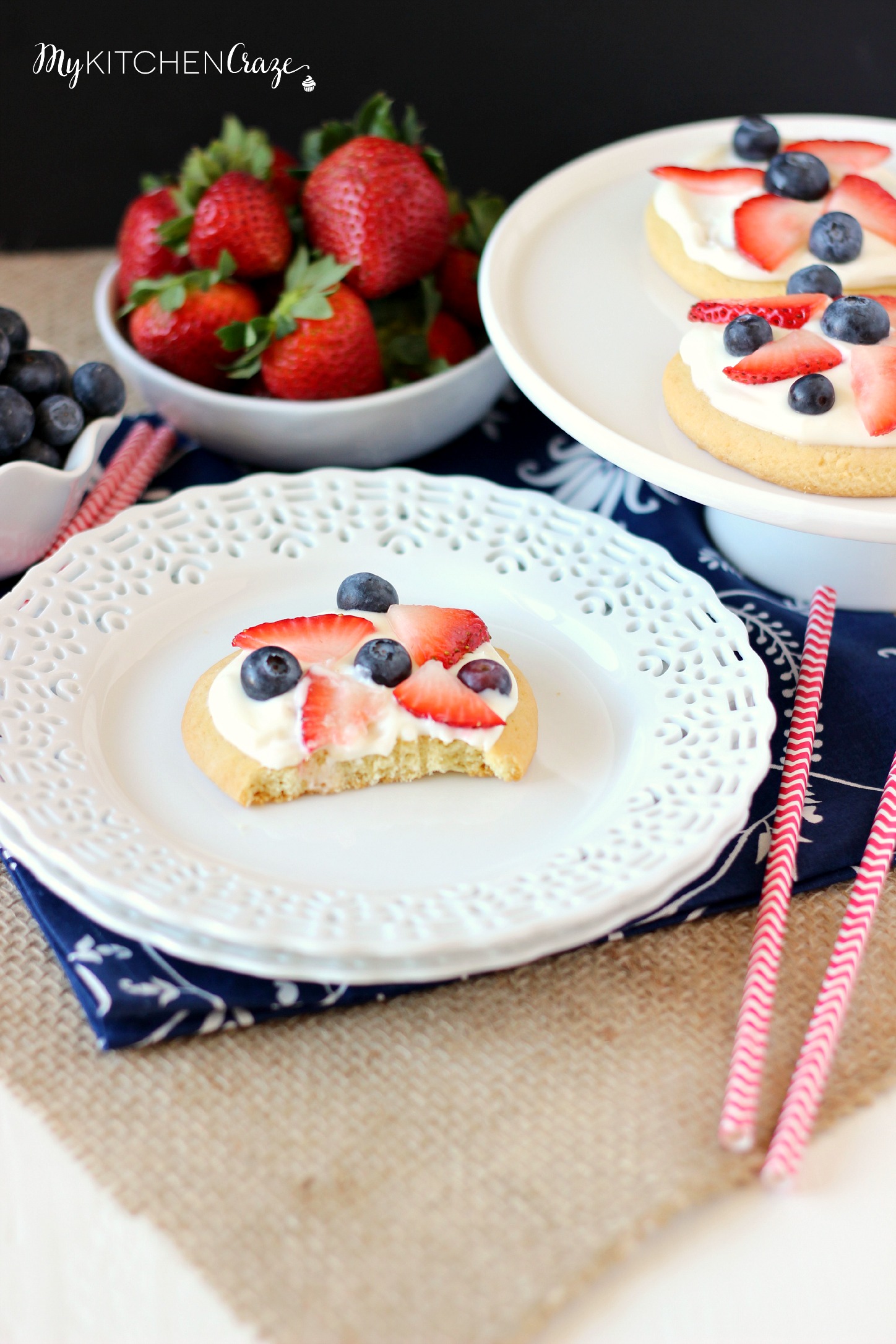 Mini Patriotic Fruit Pizzas ~ mykitchencraze.com ~ Perfect for the holidays or just because!