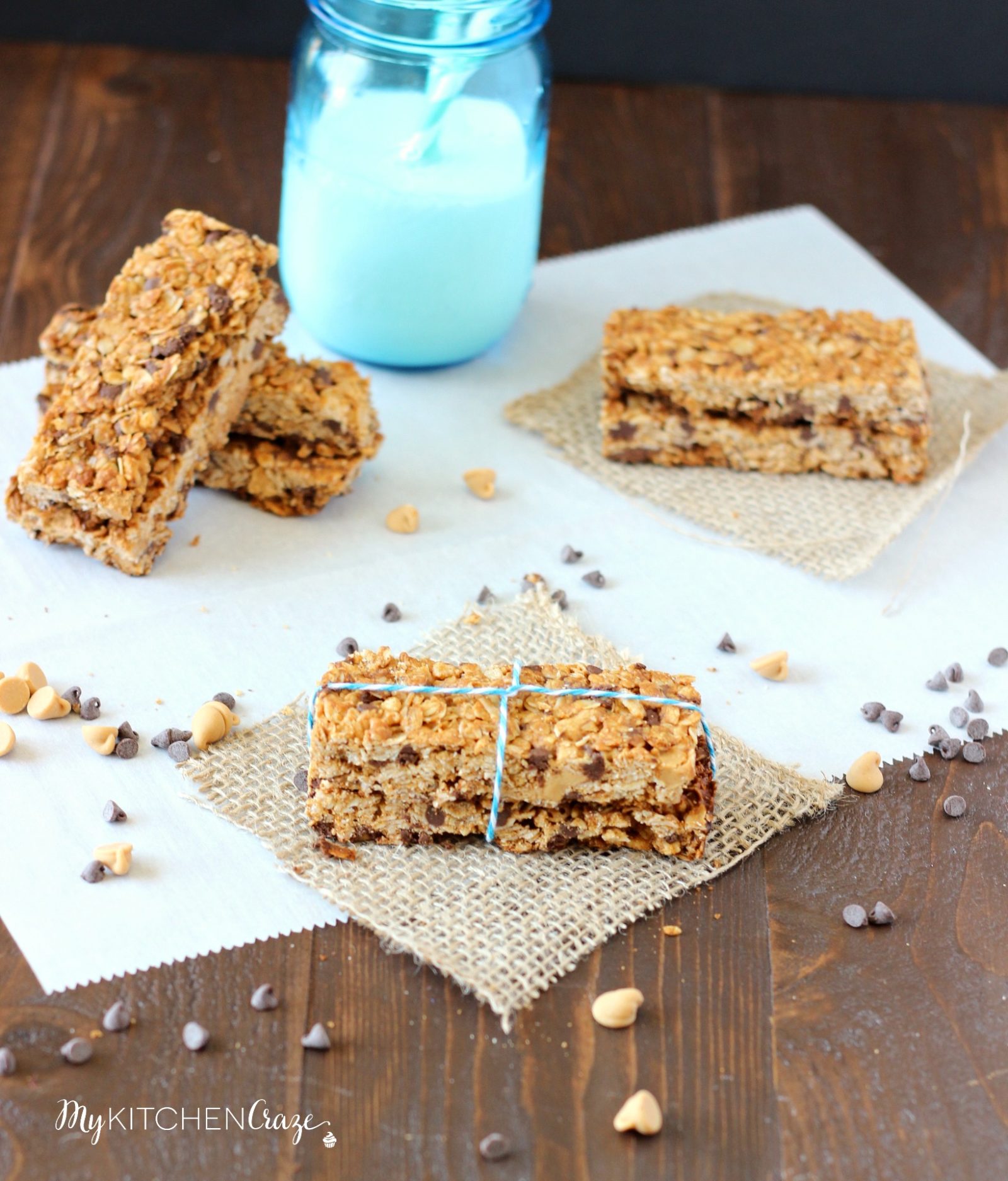 Peanut Butter Chocolate Chip Granola Bars ~ www.mykitchencraze.com