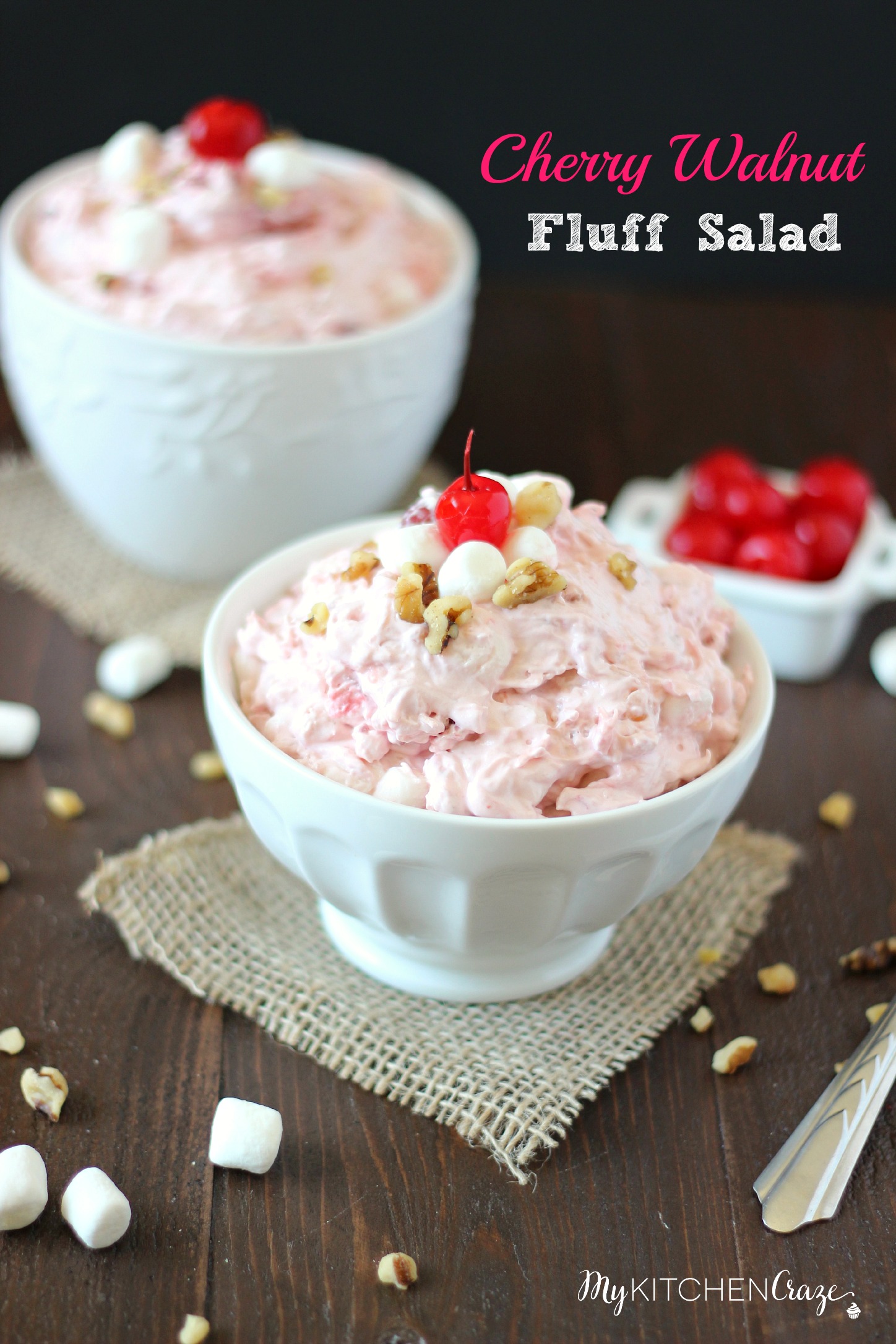 Cherry Walnut Fluff Salad ~ mykitchencraze.com ~ Easy and quick cherry fruit salad. Perfect for all occasions.