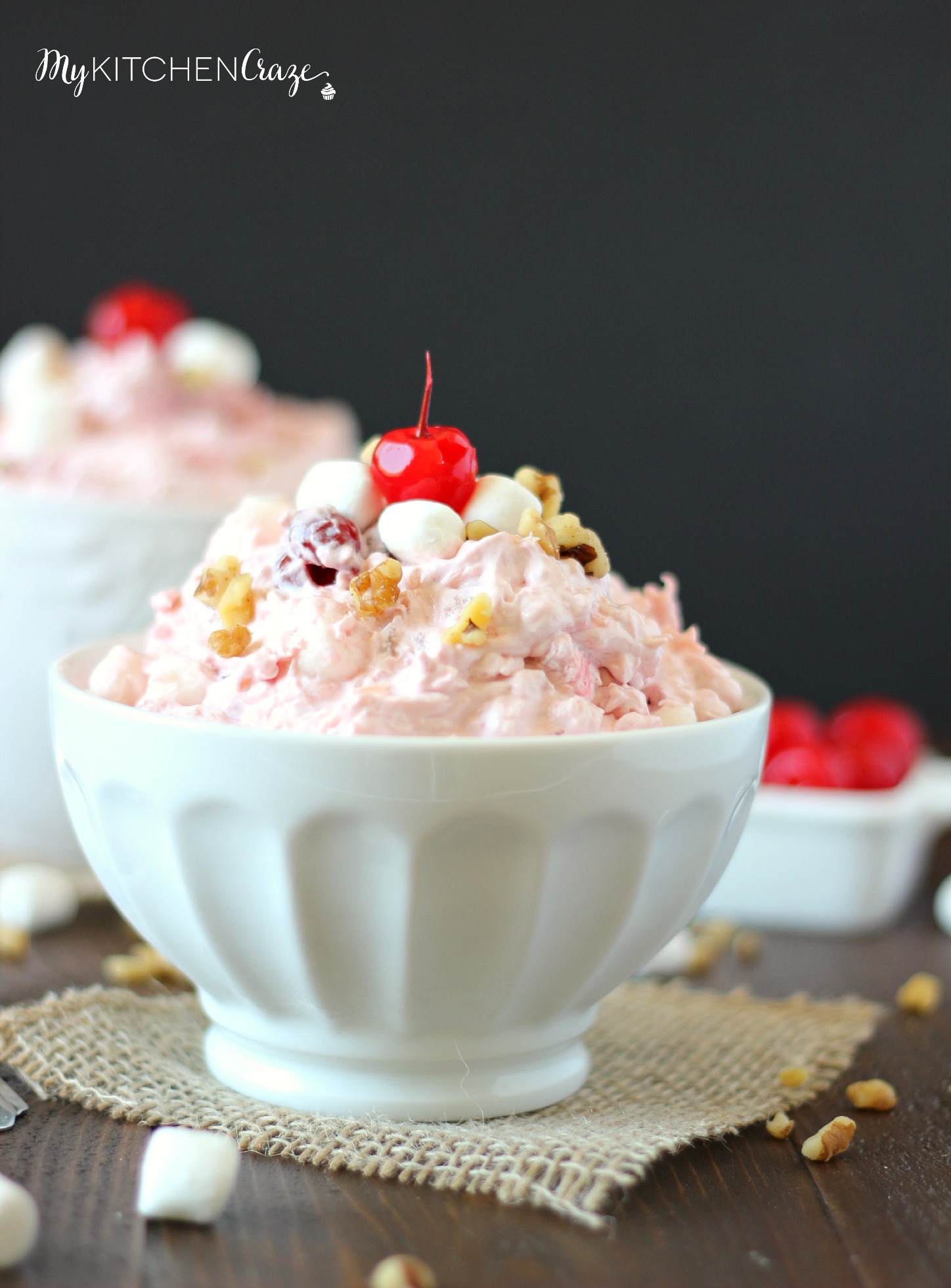 Cherry Walnut Fluff Salad ~ mykitchencraze.com ~ Easy and quick cherry fruit salad. Perfect for all occasions.