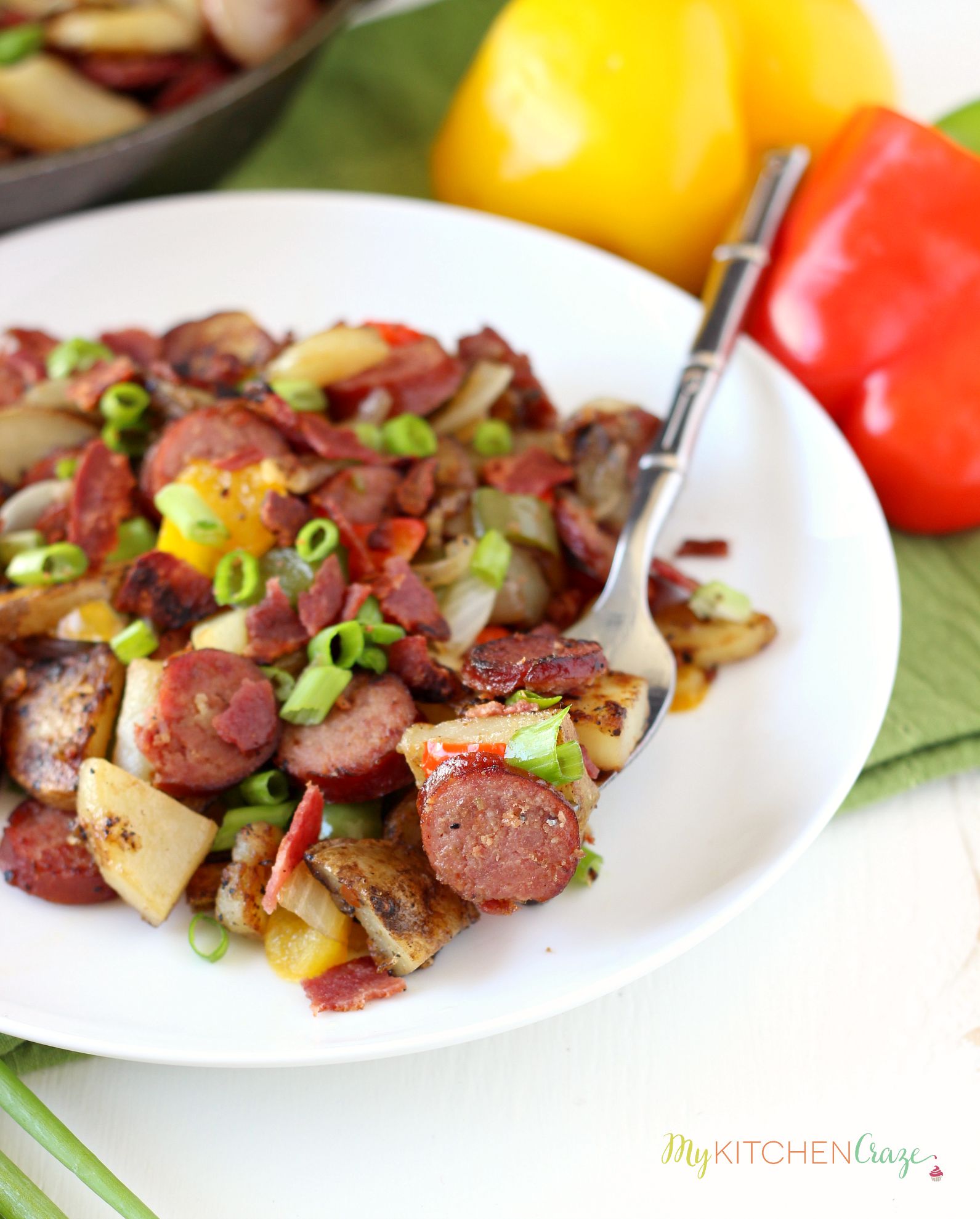 Beef Kielbasa & Potato Skillet ~ mykitchencraze.com ~ Beef Kielbasa and Potato Skillet is a hearty delicious meal. On your table within 30 minutes and only uses one skillet, this dish makes cooking and cleaning a breeze.