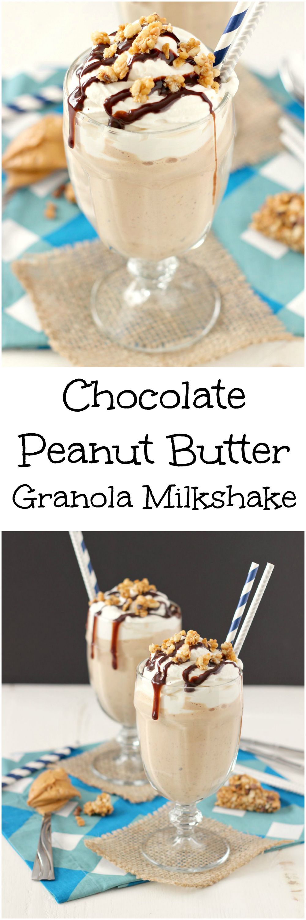 Chocolate Peanut Butter Granola Milkshake ~ mykitchencraze.com ~ #QuakerTime #ad