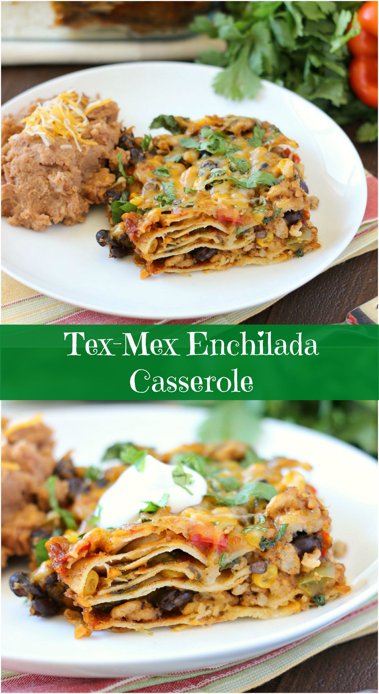 Tex-Mex Enchilada Casserole ~ mykitchencraze.com ~ This casserole is filled with corn, black beans, peppers and a delicious homemade enchilada sauce! Delicious!!