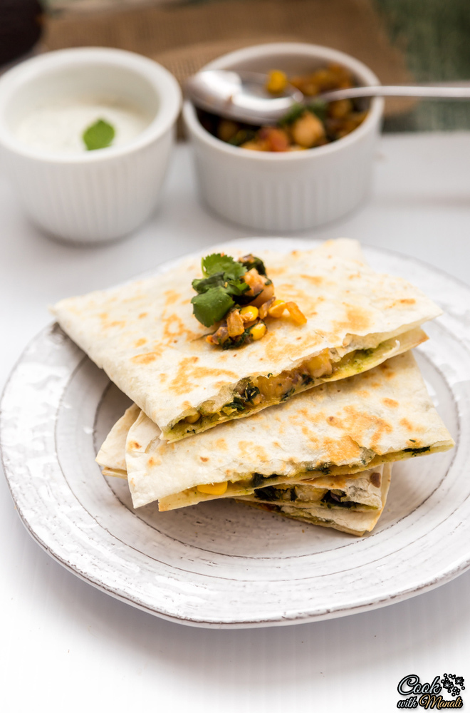 Chickpeas-Spinach-Corn-Quesadillas