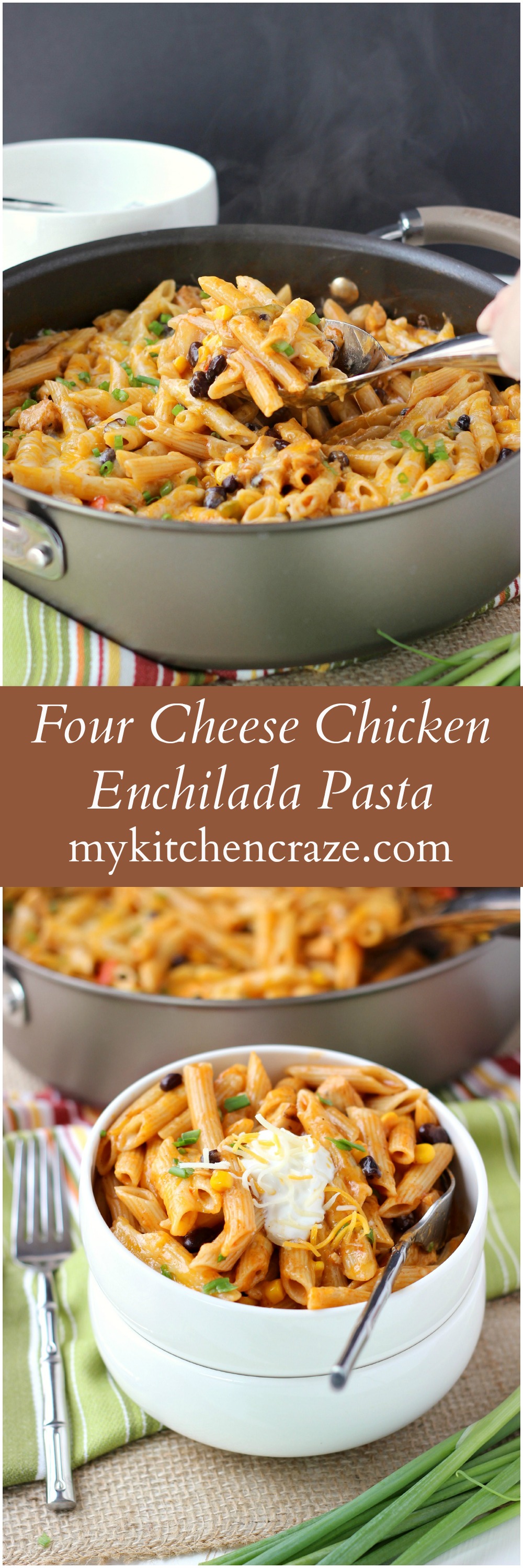 Ad #EverydayEffortless ~ Four Cheese Chicken Enchilada Pasta ~ www.mykitchencraze.com ~ Have an easy and delicious meal on your table within 10 minutes. Quick, easy and a family favorite!