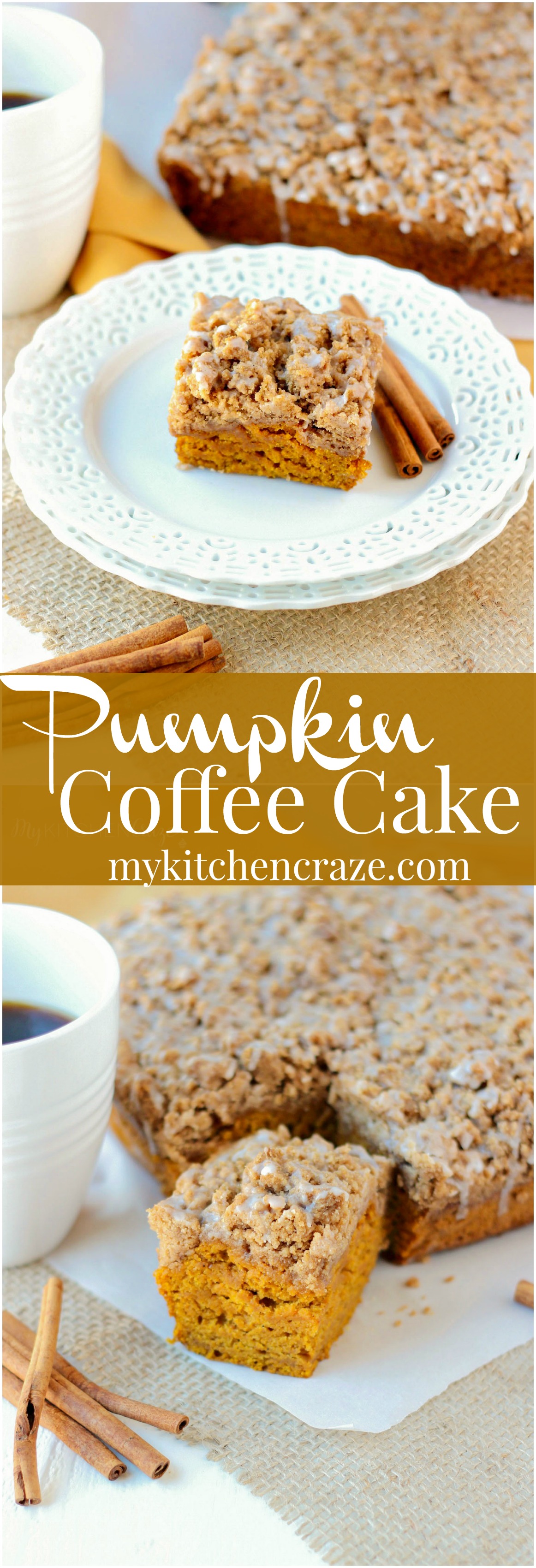 Pumpkin Coffee Cake ~ mykitchencraze.com ~ Delicious and moist, this Pumpkin Coffee Cake will have everyone running back for another slice.