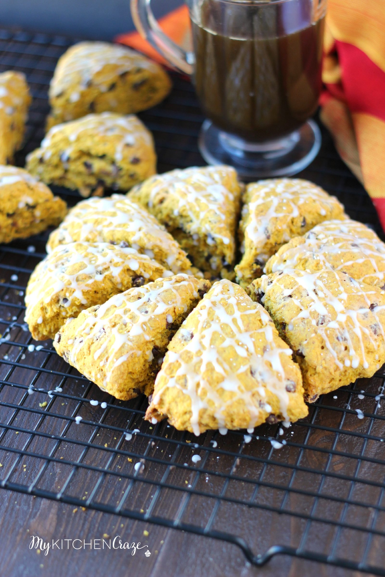 Pumpkin Oatmeal Chocolate Chip Scones ~ mykitchencraze.com ~ A perfect fall treat to go with your morning coffee/tea!