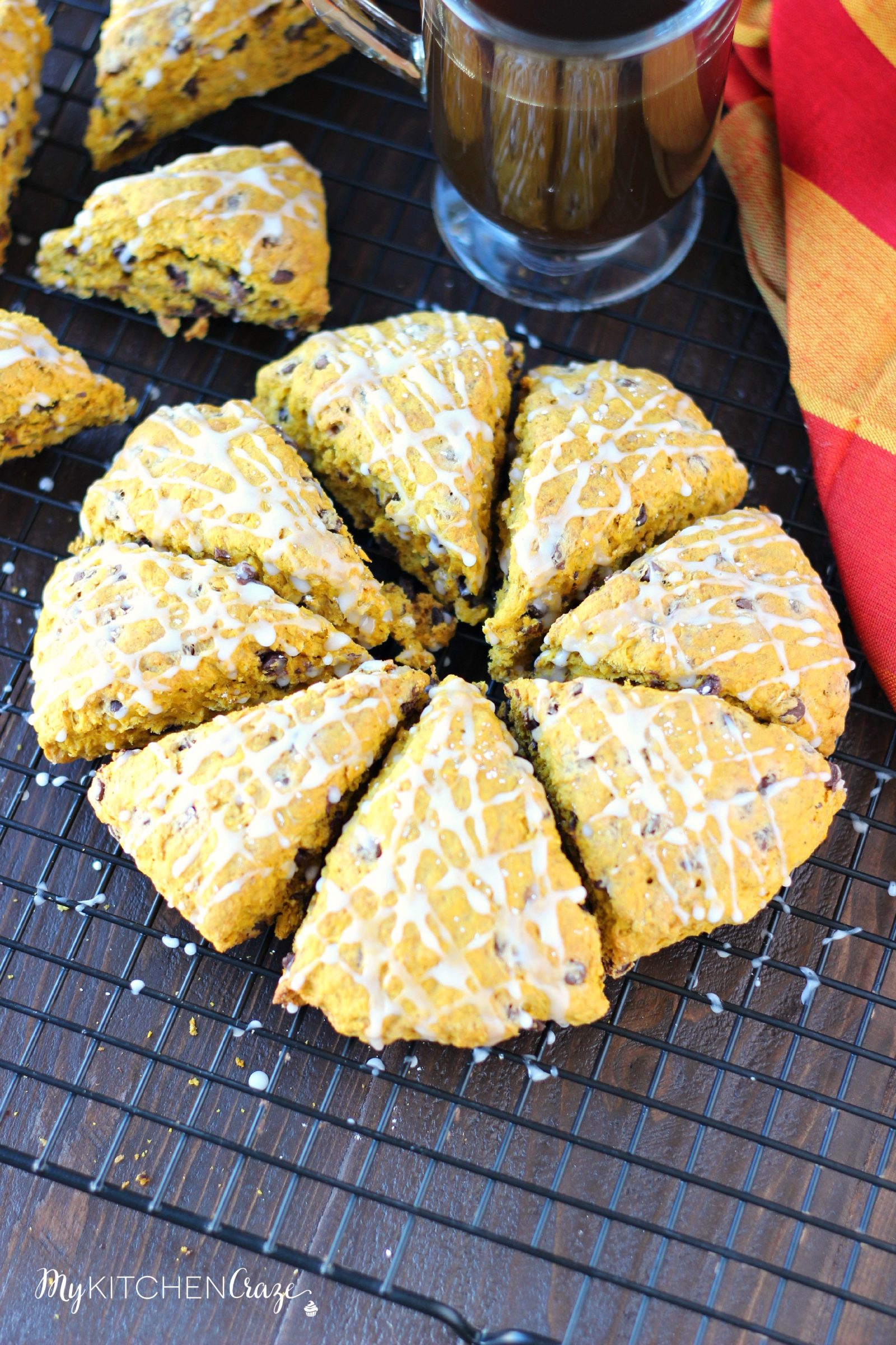 Pumpkin Oatmeal Chocolate Chip Scones ~ mykitchencraze.com ~ A perfect fall treat to go with your morning coffee/tea!