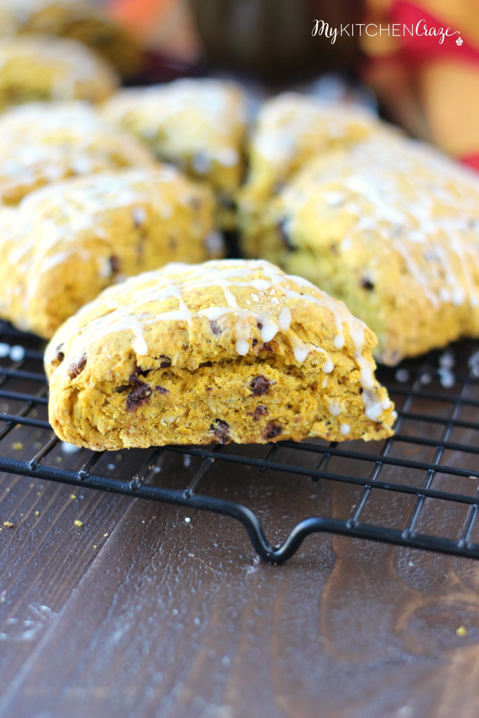 Pumpkin Oatmeal Chocolate Chip Scones ~ mykitchencraze.com ~ A perfect fall treat to go with your morning coffee/tea!