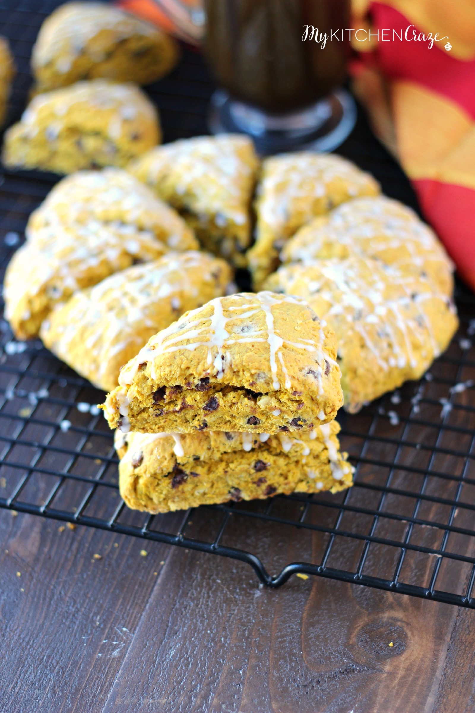 Pumpkin Oatmeal Chocolate Chip Scones ~ mykitchencraze.com ~ A perfect fall treat to go with your morning coffee/tea!