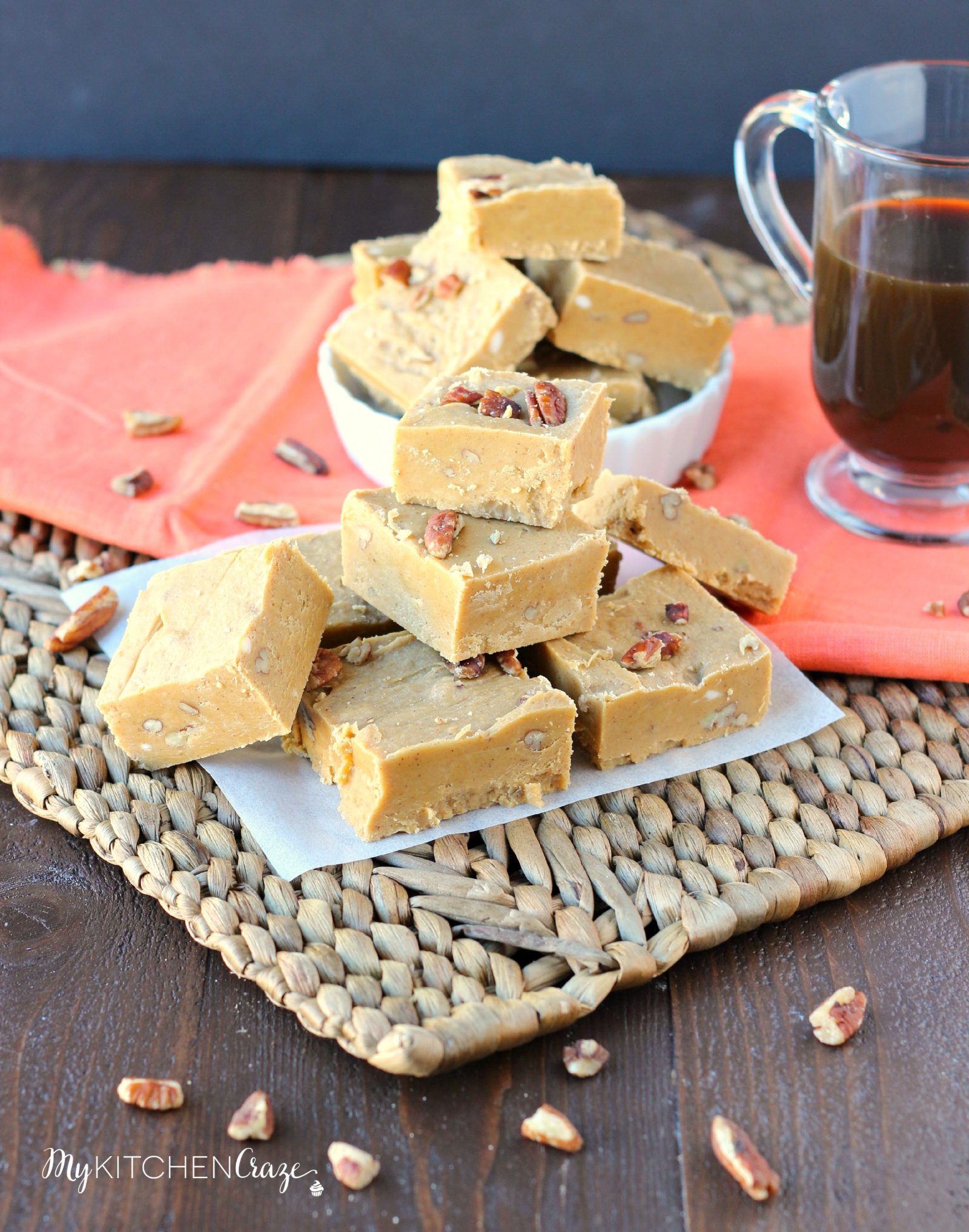 Pumpkin Fudge ~ mykitchencraze.com ~Pumpkin Fudge is a classic holiday recipe that tastes delicious and is perfect for the season!