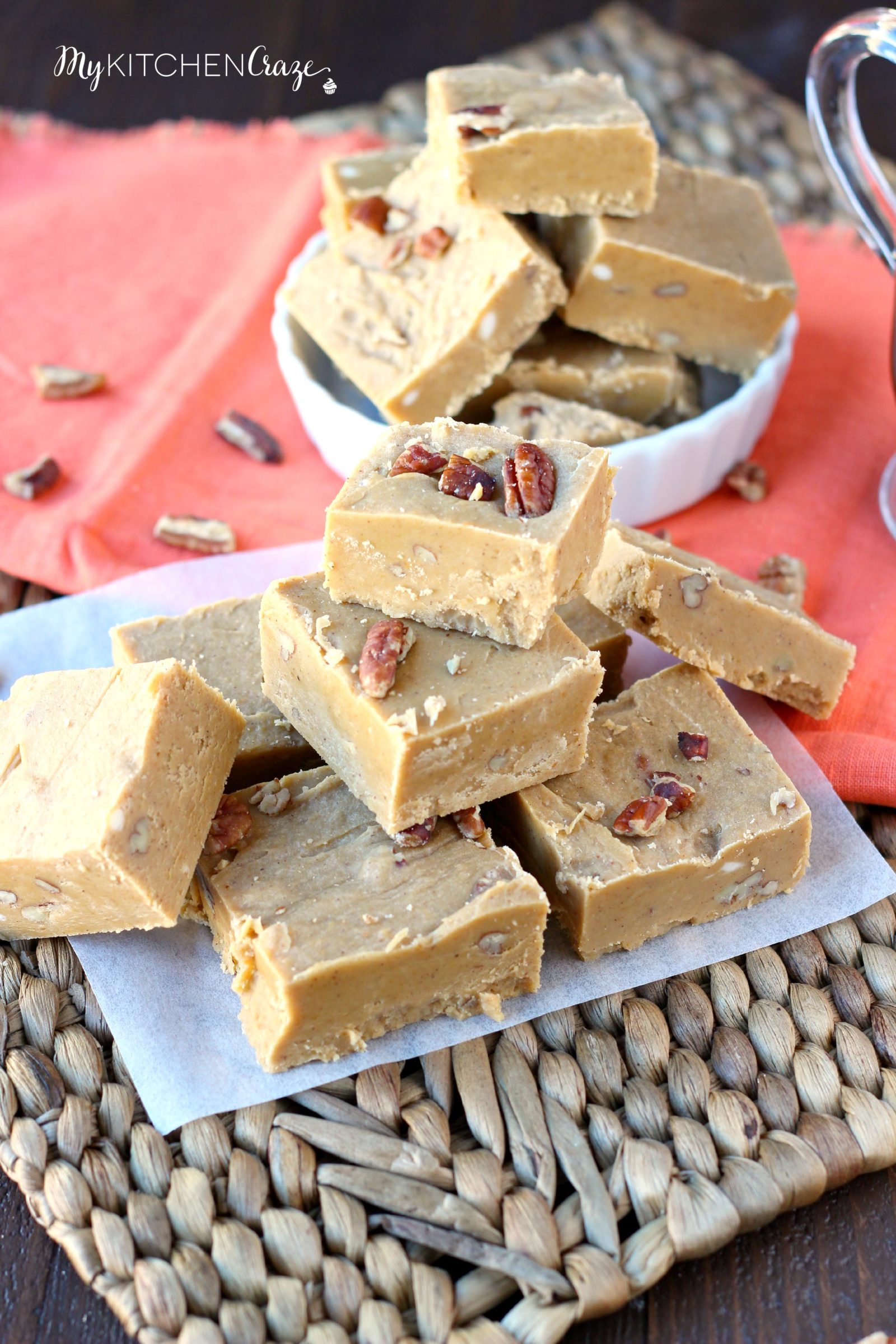 Pumpkin Fudge ~ mykitchencraze.com ~Pumpkin Fudge is a classic holiday recipe that tastes delicious and is perfect for the season!