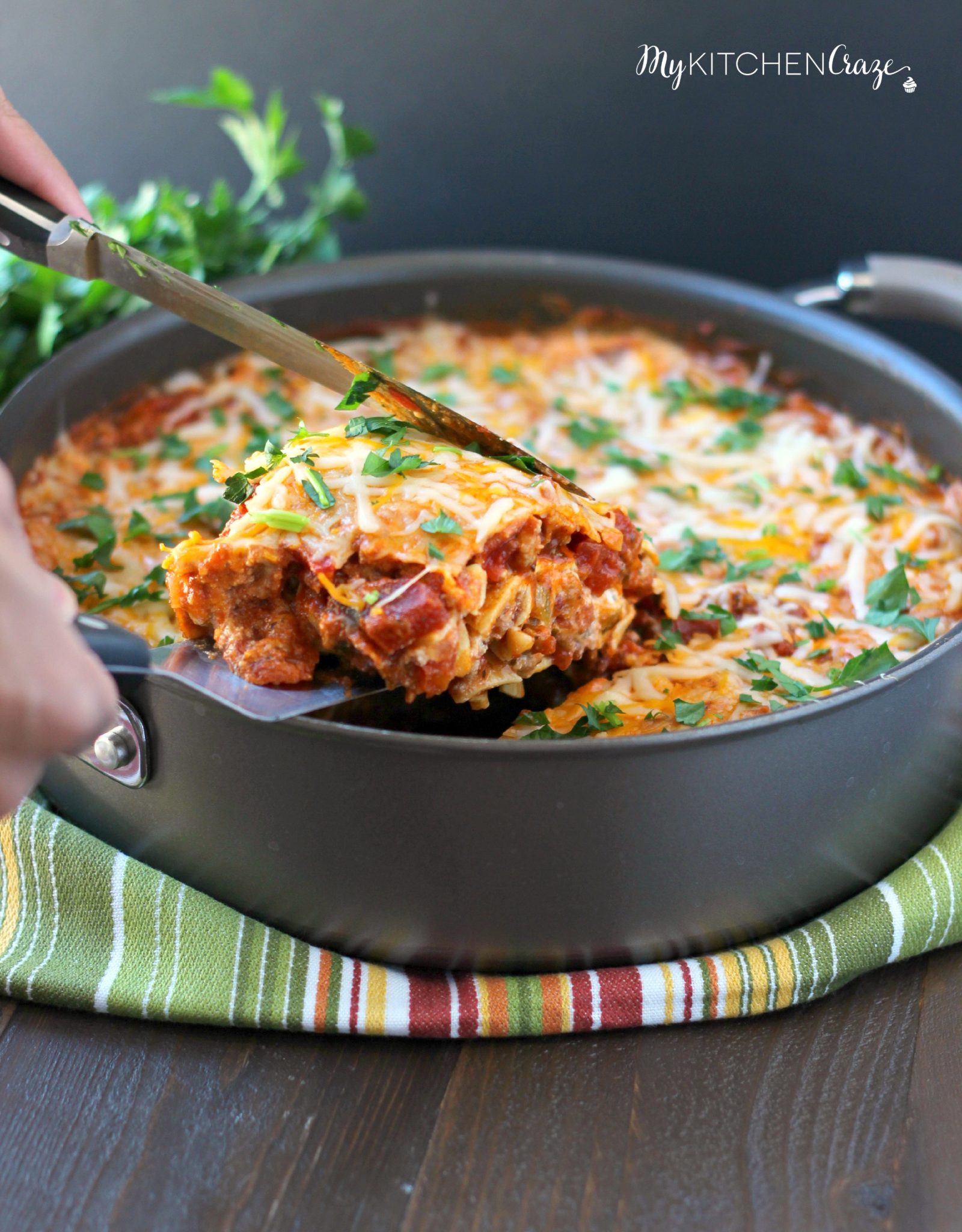 Simple Skillet Lasagna ~ mykitchencraze.com ~ Need an easy meal for dinner tonight? This skillet lasagna will be on your table in no time. Delicious!