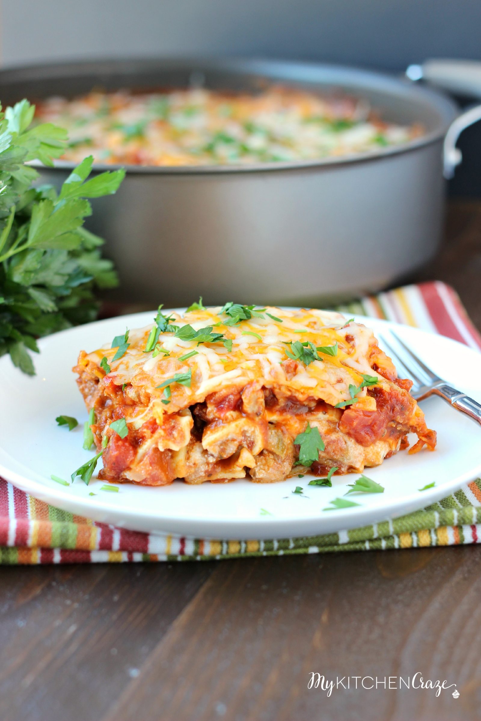 Simple Skillet Lasagna ~ mykitchencraze.com ~ Need an easy meal for dinner tonight? This skillet lasagna will be on your table in no time. Delicious!