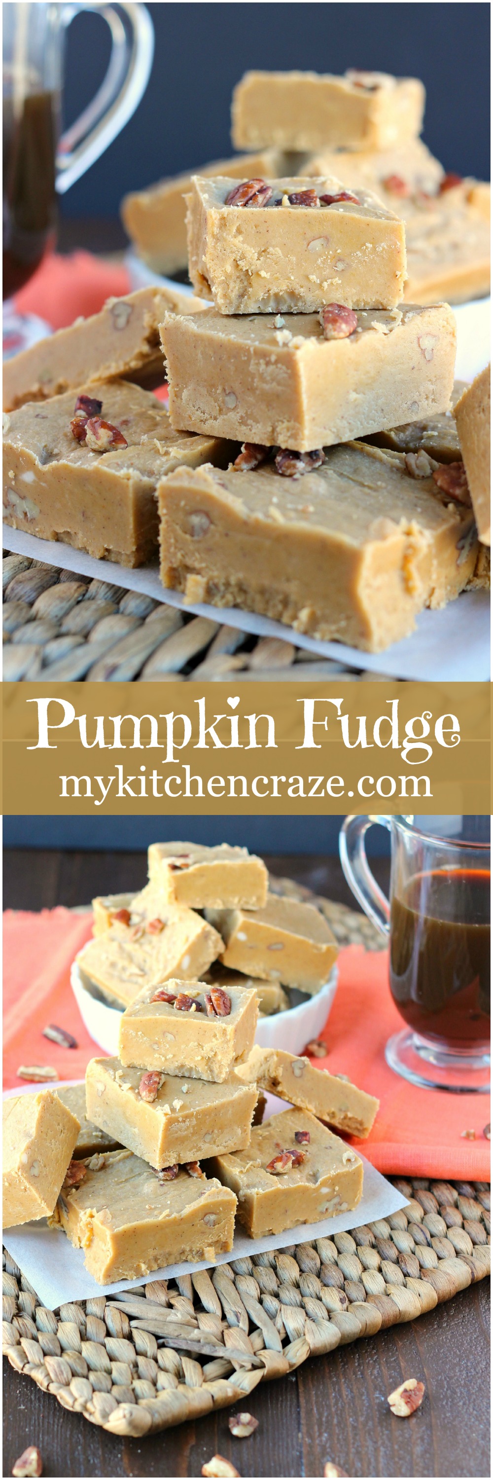 Pumpkin Fudge ~ mykitchencraze.com ~Pumpkin Fudge is a classic holiday recipe that tastes delicious and is perfect for the season!